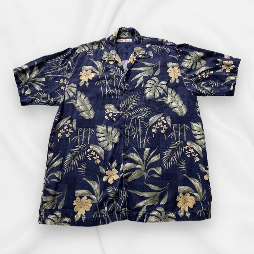 Tommy Bahama 100% Silk Button Down Tropical Print Shirt Large